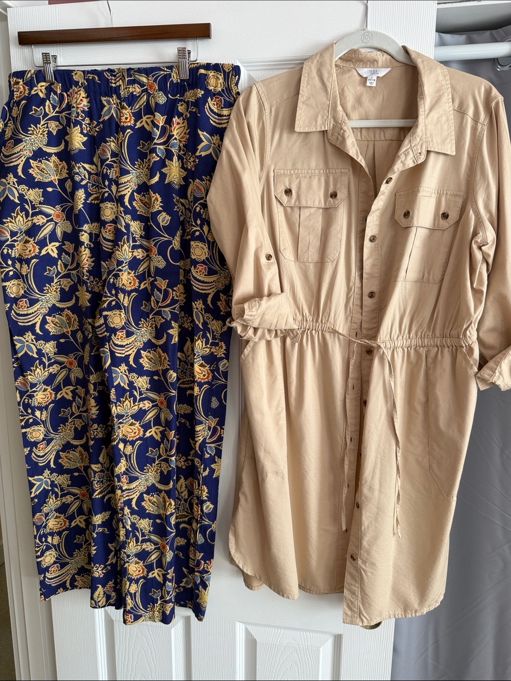 Chadwicks Navy Floral dressy pants L and beige long shacket L NEW SET wow! SKU81